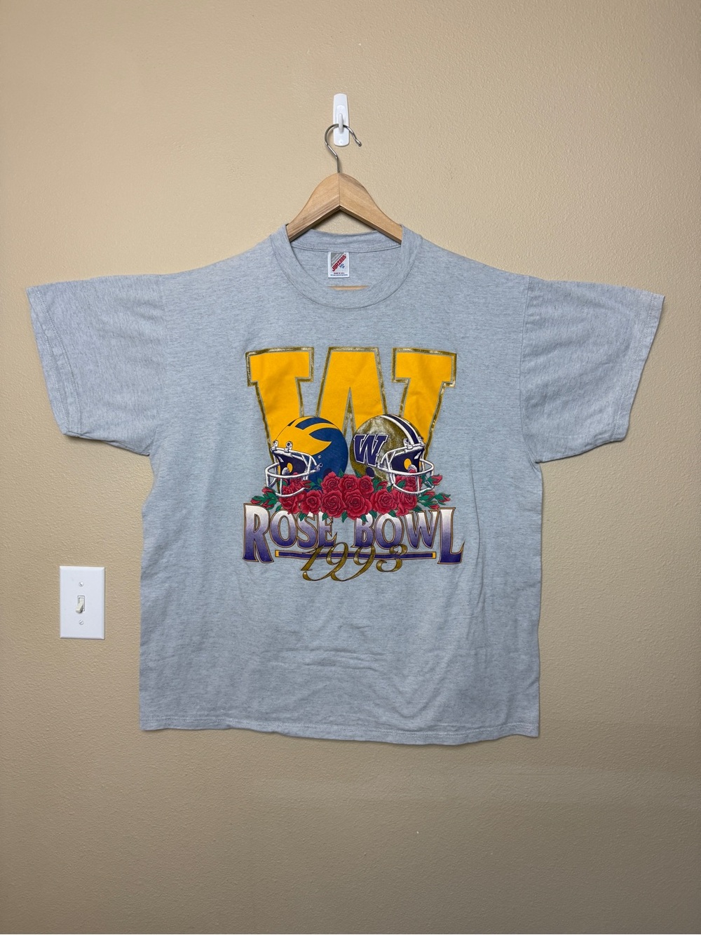 Vintage 1993 Rose Bowl Gray T Shirt Michigan Wolverines and Washington Huskies